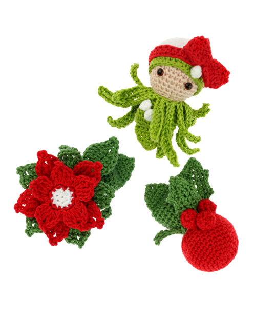 Mini Holly Poinsettia Mistletoe crochet pattern by Zabbez